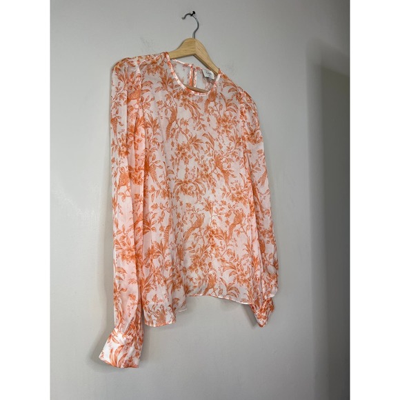 NEW Cami NYC Analys Long Sleeves Papaya Toile Orange and White Blouse Top - Picture 3 of 7